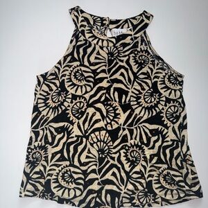 Nicole Miller Black & Cream Graphic Halter Tank 100% linen Size Medium